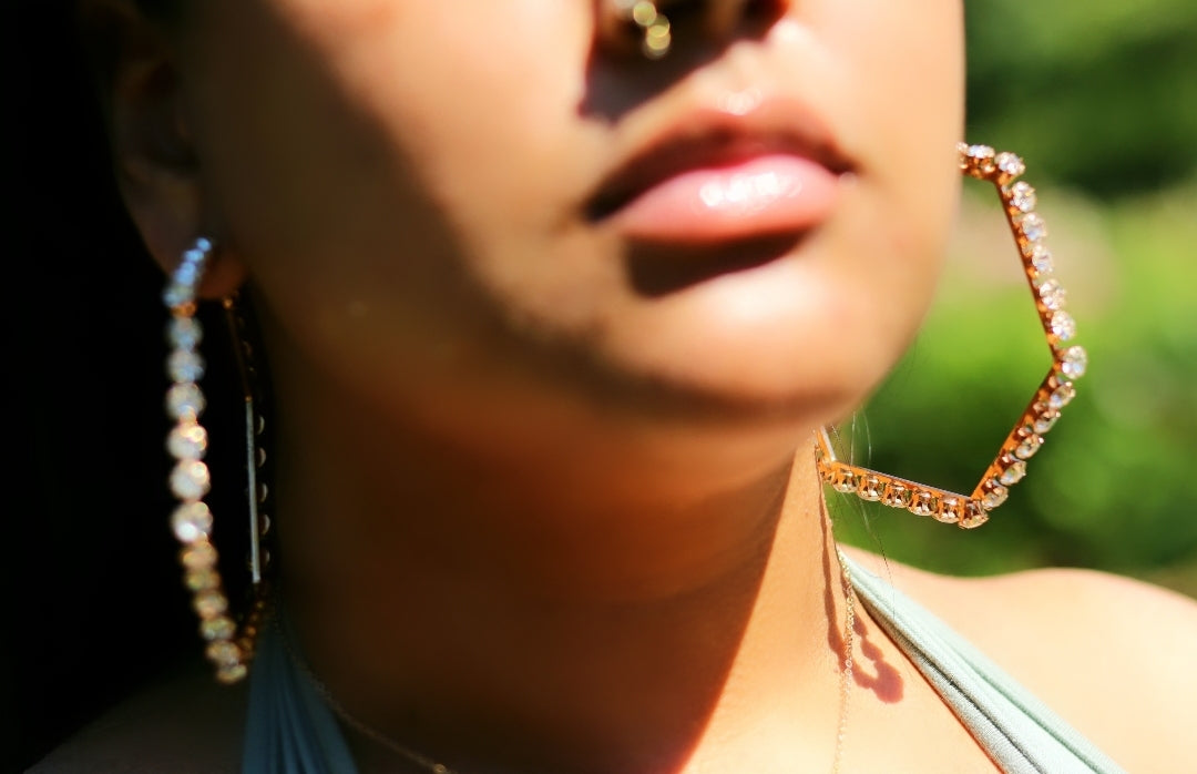 Bedazzled Hexagon Hoops
